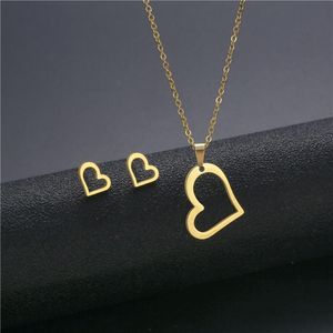 Kolczyki naszyjnik ze stali nierdzewnej kolczyki serca dla kobiet biżuteria ślubna Zestawy biżuterii