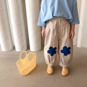 Süße blaue Blumen-Freizeithose im Japan-Stil für Mädchen, lockere Frühlings-Baumwollhose, 2–7 Jahre, 210508