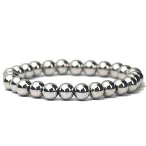 8mm Alloy Strands Beads Silver Plated Charm Bracelets For Women Men Bangle Fashion Party Club Elastic Jewelry