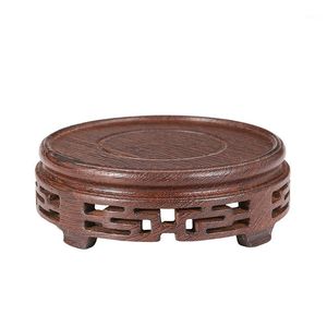 Decorative Objects & Figurines Wenge Wood Carving Fret Base Handicraft Wooden Vase Ornaments Statues Bonsai Stone Supporting