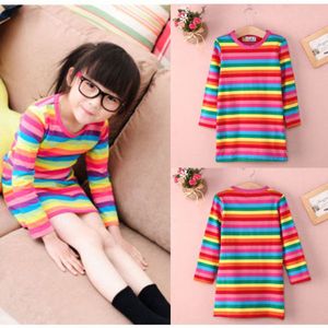 Pudcoco Girl Dress 2Y-7Y AU Saldi Bambini Neonate Abito a strisce arcobaleno Abiti casual a maniche lunghe Q0716