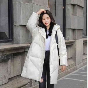 Down Jacket Coat Vinter Kvinnor Lång Varm Parka Hooded Loose OuterWear Koreanska Coats For Girls Fashion Jacket Kvinna Vinterrock 210819