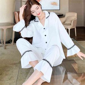 Fashion Chiffon Women's Homewear Set Spring Long Sleeve Lapel Pajamas Sale 210520