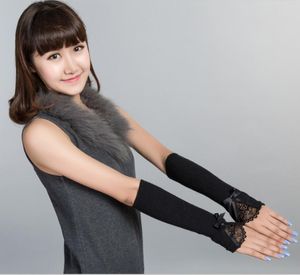 Fingerless Gloves 2021 Rushed Autumn And Cashmere Warm Arm Sets Of Women Long Section Bow Knives Exposed Fingers Half Finger Sleeve Wholesal