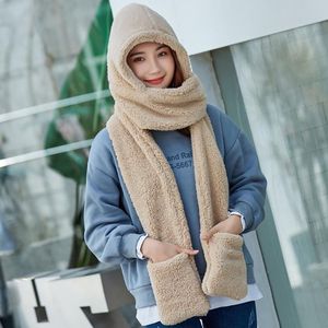Berets 2021 Mode Winter Frauen Neuheit Beanies Caps Warme Nette Bär Ohr Hut Casual Plüsch Schal Set Solide Geschenk