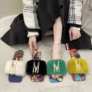Spring And Autumn Rabbit Hair Shopping Wear Slippers High Quality Fashion Personality Outdoor Comfortable Non-Slip Shoes Large Size 35-42