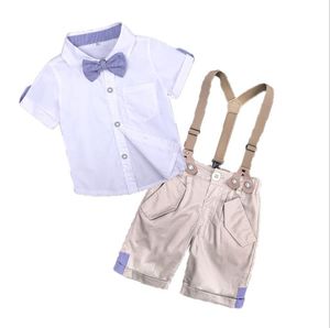 Roupas de menino formal Crianças de verão Crianças de roupas meninos roupas de manga curta Camisas de arco+shorts de tira de crianças roupas 1-4 anos