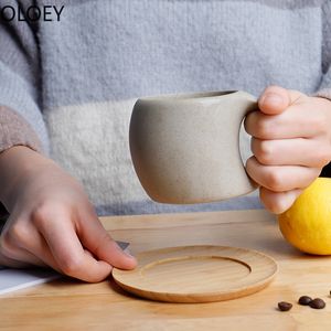 Tazza da caffè in ceramica creativa con cucchiaio Manico grasso Ceramica Tazza da ufficio giapponese semplice da latte Bicchieri Miglior regalo di compleanno