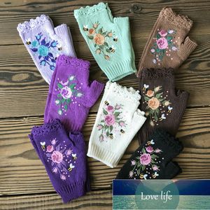 Ins guanti di alta qualità guanti da ricamo fatti a mano autunno inverno ape fiorellino guanti caldi da donna guanti per adulti lavorati a maglia di lana