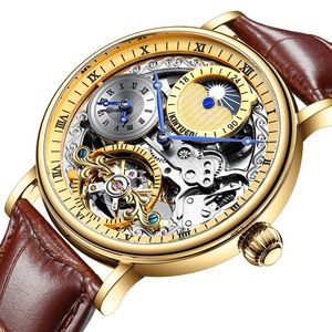 Wristwatches KINYUED Men's Multifunctional Skeleton Luminous Dual Time Dial Automatic Mechanical Watch Fashion Business Waterproof Wristwatc