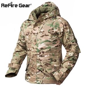 ReFire Gear Winter Camouflage Taktische Jacke Männer Wasserdichte Warme Dicke Fleece Liner Windjacke Mit Kapuze Armee Feld Militär Mantel 211214