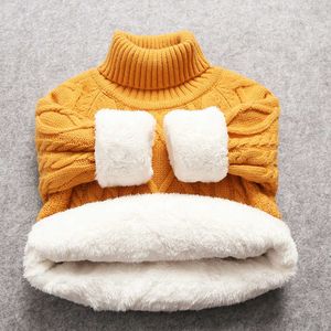 Barnkläder Babypojkar Bomull Varm Pullovers Velvet Tjockad Vinter Turtleneck Stickad Lossa Jacka 1-7t Sweater Babi Girl Y1024