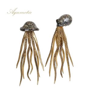 Aqumotic Big Squid Home Decortion 1 Pc Grande Cute Octopus Decor Resina Concha Golden Sea Animal para Quarto Tabletop Acessórios 210727