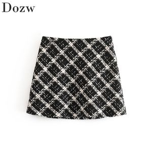 Women Fashion Mini Plaid Skirt A Line Bodycon Casual Lady Skirts Tweed Streetwear Bottoms Summer Vintage Elegant Ropa Mujer 210515