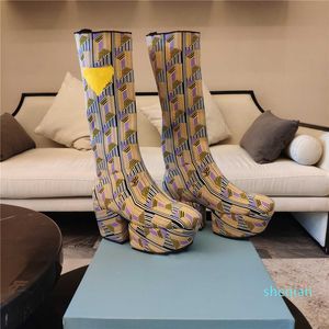 Projektant Kobiety Jacquard Dzianiny Platforma Buty Kolana Moda Kobieta Woolen Water Platformy Boot Top Damska Gruba Guma Podeszwa Zima Booted