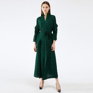 Casual Dresses Autumn And Winter Women's Model Style Long Sleeve Stitching Lace-up Patchwork Pleated Dress Pleats Vestido