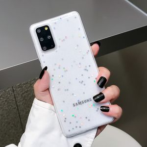 Bling Glitter Stars Phone Case dla Samsung S21 Plus A52 A72 A51 A50 A71 S20 S10 S9 S8 Plus Note 20 10 8 Miękka czysta pokrywa