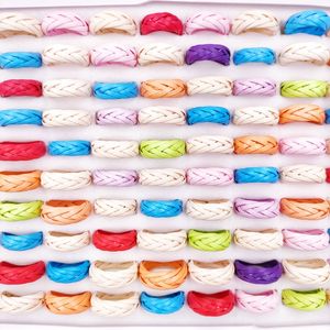 Fashion 100pcs/Lot Colorful Rings Handmade Weave Band Grass Vine Ring for Women Men Mixed Style Girls Party Jewelry Gifts