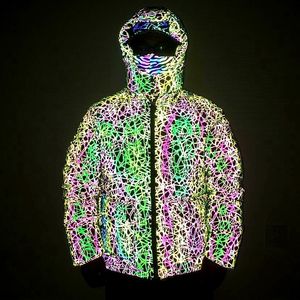 Fågel boet mönster vinter parkas män tjocka varma reflekterande jackor mens hip hop hajuku rockar lös färgstark streetwear jacka 210524