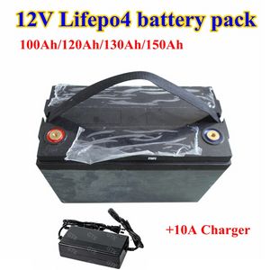 Wodoodporna 12 V 100AH ​​150AH LIFEPO4 Pakiet baterii BMS 4S dla 1200W Solar System Silnik Strona główna RV + 10A Ładowarka