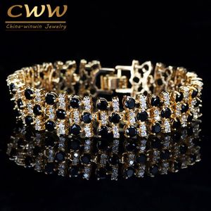 CWWZircons Brand African Nigerian Yellow Gold Färg Bröllop Smycken Vit och Svart Big Cubic Zirconia Armband för kvinnor CB191