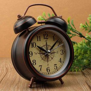 Vintage Night Light Alarm Clock European Retro Metal Alarm Clock Bedside Mute Needle Table Clock Gets bed Ringing Bell 211111