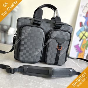 5A Top Quality Briefcase Bag Men Grid Canvas Fashion Handbags Shoulder Wallets Cross Body Pocket With Box B148 (40278) BAG0001