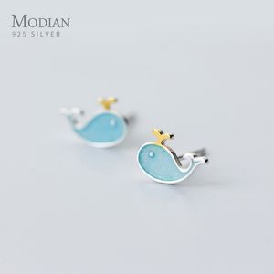 Tiny Enamel Dolphin Jewelry For Women 925 Sterling Silver Animal Whale Cute Stud Earrings Korean Female Earring 210707