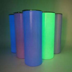 20oz Fluorescens Straight Blank Sublimation rånar Isolerad termisk överföring Tryckcylinderlysande vatten Tumbler glöd i den mörka drickskålen
