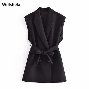 Blazer elegante da donna senza maniche con cintura Cappotto da donna alla moda da ufficio Giacca da donna chic Gilet vestito veste femme 210930