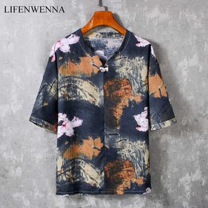 LIFENWENNA Summer Fashion Men's T Shirt Chinese Style Print Short Sleeve T Shirts Men Casual Cotton Linen Hip Hop Top Tees 210528