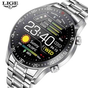 LIGE Nowa stalowa taśma cyfrowa zegarek Mężczyźni zegarki sportowe Elektroniczny LED Mężczyzna Wrist Watch dla Mężczyzna Zegar Wodoodporna Godziny Bluetooth + Box 210329