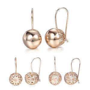 3 Pairs/set Cut Out Ball for Women Girl 585 Rose Gold Elegant Earrings Set Party Wedding Jewelry Gift GEM01