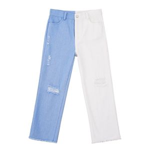 Jeans Denim für Mädchen zerrissene Hosen Kontrastfarbe Patchwork Kinder lange Kleidung mit mehreren Taschen 6 8 10 12 14 Jahre