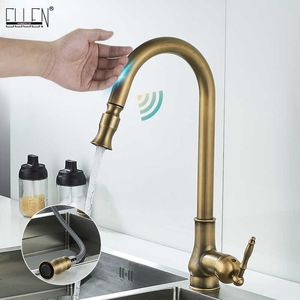 Ellen Touch Control Faucets de Cozinha Retire AntqIue Bronze Cozinha Misturador Torneira Torneira Sensor Torneira Frio EL902B 210719