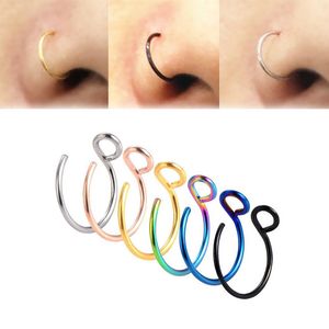 Nose Rings Hoop 20 Gauge Non Piercing Stainless Steel Clip-on Fake Septum Nose Hoop Ring Studs Earrings Piercings for Women Men