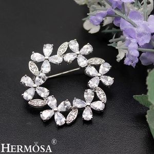 Pins, Brooches HERMOSA JEWELRY Shiny Zircon Floral Design For Women Fashion Wedding Pins Brooch Party Jewellery Sweetie Ladies Gift