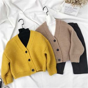 Children's wear spring and autumn boys and girls cardigan sweater coat Korean sweater kids Single-breasted outwear 211106