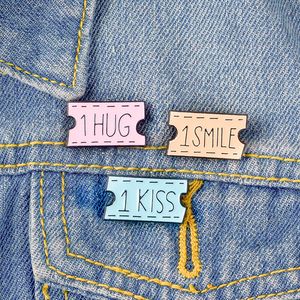 Carta Tag Ticket Smile Hug Brooches Pins esmalte o broche de lapela de lapela de mai de mai de moda jóias para mulheres meninas Will and Sandy