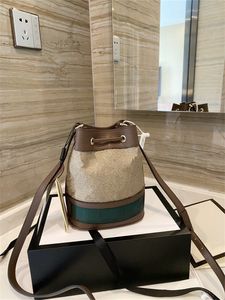2021Fashion top quality genuine leather bucket bag women famous Drawstring handbags flower printing crossbody purse