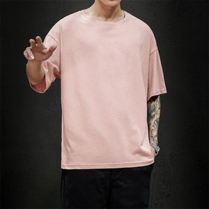 Sommar Mäns T-shirt Fashion Solid Mens Oversized Hip Hop Short Sleeve Casual Bomull Streetwear Op EES 210629