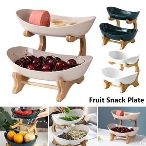 Wholesale server stand for sale - Group buy Dishes Plates MiulineTiers Plastic Fruit With Wood Holder Oval Serving Bowls For Party Server Display Stand Candy Shelves