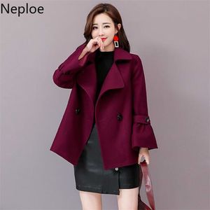 Autumn Winter Coat Women Turn Down Collar Solid Cloak Jacket Flare Long Sleeve Double Breast Casaco 46892 210422