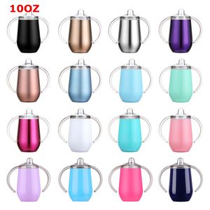 10oz Sippy cup mugs with handle stainless steel Kids tumbler baby Cups Double Wall Insulated children drinkingcups pacifier Lid WQ90-WLL