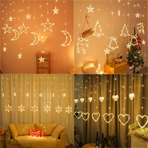 Curtain Light String Led Deer Bells Snowflake Księżyc Kształt Garland Fairy Lights USB Pasek zasilany do domu Boże Narodzenie Wedding Party New Year Decor