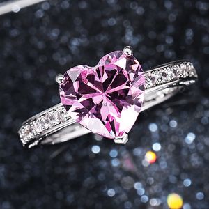 Crystal Heart Zircon Rings Band dedo para mulheres de cobre anel de cobre namorada jóias de moda de vanlentine