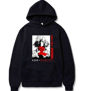 Ataque de anime em Titan Triste Mikasa Ackerman Hoodie Spring e Outono Tops Solto Casual Manga Longa Hoodies Y211118