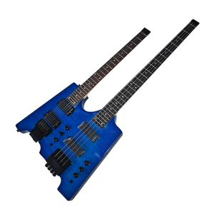 Factory Outlet-6+4 Strings Double Necks Headless Electric Bass Guitar with Rosewood Fingerboard,