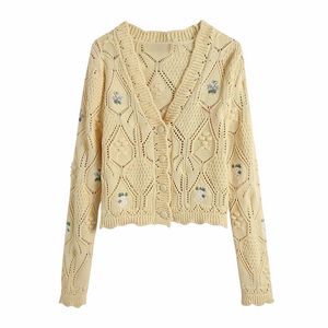 Słodkie Kobiety V Neck Dzianiny Karcionka Wiosna-Jesień Moda Damska Vintage Świeży Śliczny Knitwear Kobiet Kwiat Top 210430