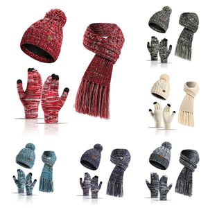 冬の新しいウール編み帽の厚いスカーフタッチスクリーン手袋3セット